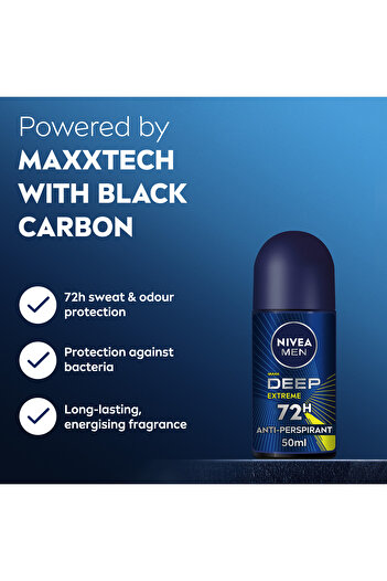 NIVEA MEN DEEP Extreme MaxxTech, Antiperspirant for Men, Roll-on 50ml