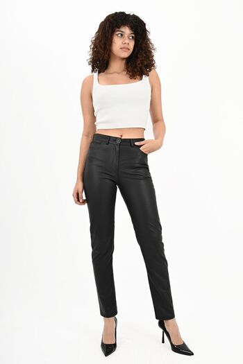 ALİN Levi Genuine Leather Black Jean Women's Trousers