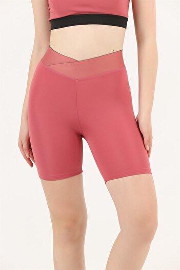 missmaral Women's Sea Pool Shorts High Waist Seasonal Daily Use Dried Rose Cross Belt Detailed