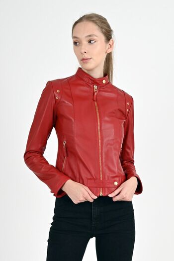 ALİN Rio Women's Short Fit Red Genuine Leather Jacket Size Measurements Visual
