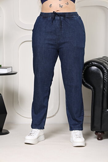 Era Lisa Navy Blue Elastic Waist Comfortable Fit Plus Size Women's Jeans