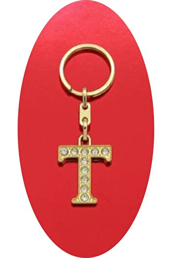 TAN EXPRESS Letter t Stone Metal Keychain Gold Gold Color (9X4X2.5 cm) 1 Piece