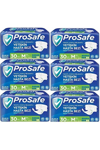 PROSAFE Medium Size Patient Diapers 180 Pieces with Waist Band Textile Surface m - Medium 6Pk*30