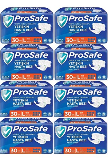 PROSAFE Large Size Patient Diapers 240 Pieces (8Pk*30) - Adult Textile Surface L with Waist Band