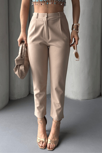 Paw Garage Women's Elise High Waist Elastic Back Skinny Leg Tightening Lycra Fabric Trousers