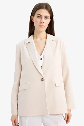 DeFacto Oversize Wide Fit Linen Blended Blazer Jacket Z2536Az25Sp