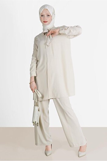 Alvina STONE COLLAR TIE DOUBLE PANT SET 42547