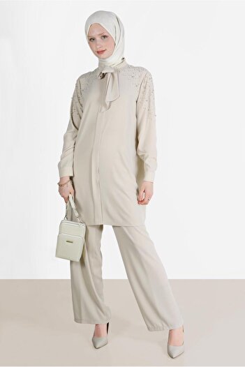 Alvina STONE COLLAR TIE DOUBLE PANT SET 42547