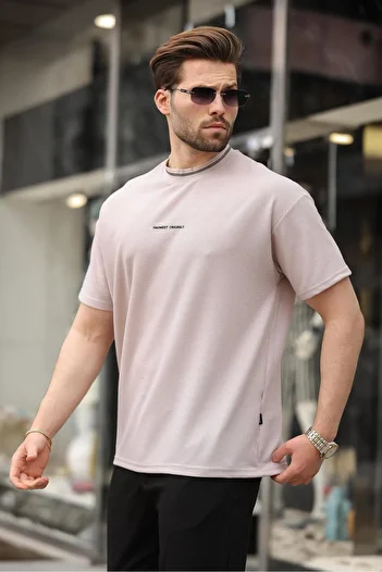 Madmext Μπεζ Κέντημα Λεπτομερές Basic Ανδρικό T-shirt E7106