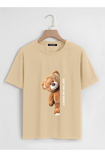 SOFTWAY Unisex οργανικό oversized Are You Ok Honey με εκτύπωση basic t-shirt - Μπεζ
