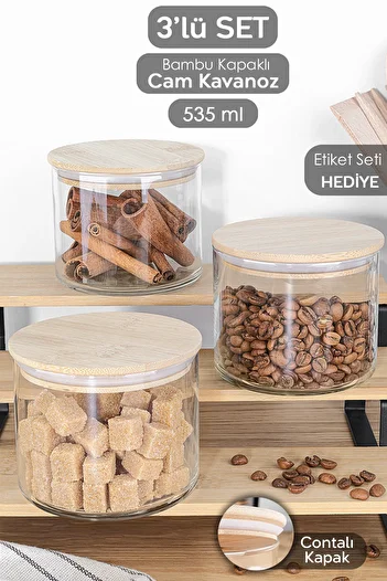 Meleni Home Bamboo Lid Glass Storage Container - Vacuum, 535 ml