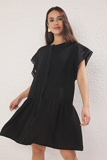 Trendyol Collection Rochie neagră simplă mini țesută TWOSS25EL00402