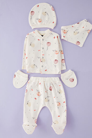 TRENDYOLKIDS Unisex Ecru 5 τεμαχίων 100% Cotton Hospital Discharge Set TKDSS25IN00002