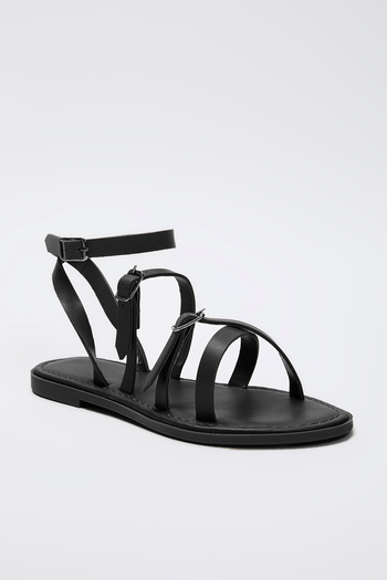 TRENDYOL SHOES Černé dámské sandály s páskem na kotník TAKSS25SD00051