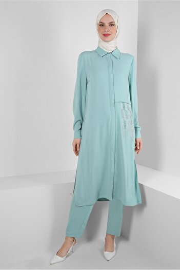 Alvina SHIRT COLLAR STONE PRINTED PANT SUIT 43518