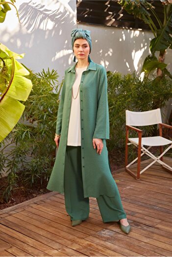 Alvina BUTTONED DOUBLE PANT SET WITH SIDE SLIT 43563