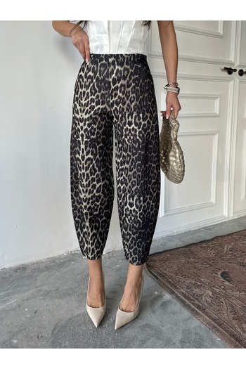 NOA LİNE LEOPARD PRINT SCUBA CREPE FABRIC BAGGY MODEL BALLOON PANTS