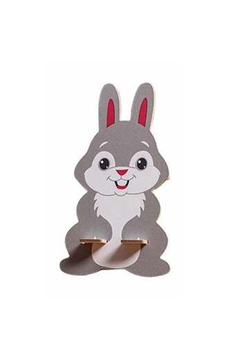 Generic Cute Rabbit Wooden Mobile  Stand - Grey