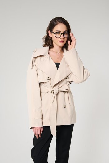 ZYRAH Beige Color Short Length Leopard Pattern Lined Women's Trench Coat