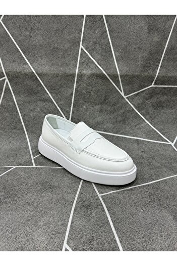 NYZ White Genuine Leather Loafer Shoes