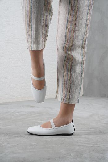 Beyond Women's White Elastic Leather Casual Ballerina Ballerina Byndkgz02