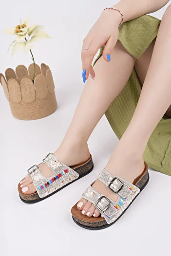 MUGGO Delbi̇n Double Banded Stone Adjustable Belted Daily Women's Slippers