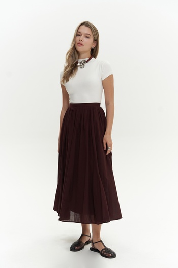 BOHEMAİ Amaya Ankle-Length Pleated Burgundy Skirt