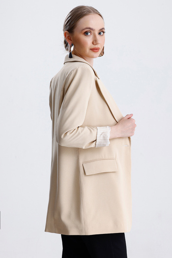 MD trend Kadın Çizgili Kol Katlamalı Vatkalı Düğmeli Blazer Ceket