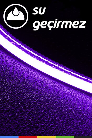 CSled 12V İç ve Dış Mekan Mor Neon LED Şerit – 5 Metre Esnek Silikon Neon  (2.5 Cm’de Bir Kesilebilir)
