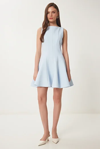 Lovelyİstanbul Mini rochie țesută cu efect zburător SKY BLUE LFK0004