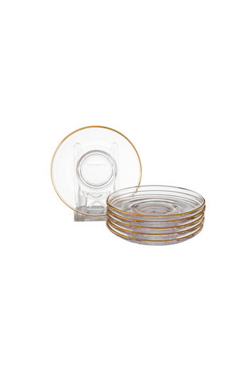 Blinkmax Set of 6 clear glass tea cups with gold line