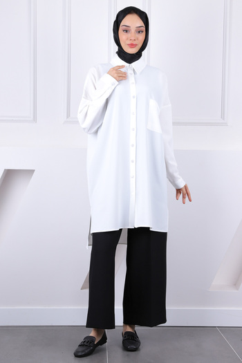 İmajButik Λευκό Linda Tunic με μία τσέπη