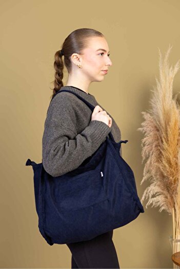 fluffy Mute Bag Navy Blue - Темно-синя сумка 00s Shopper Bag на блискавці з підкладкою, шкільна сумка через плече (32/36)