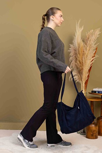fluffy Mute Bag Navy Blue - Темно-синя сумка 00s Shopper Bag на блискавці з підкладкою, шкільна сумка через плече (32/36)