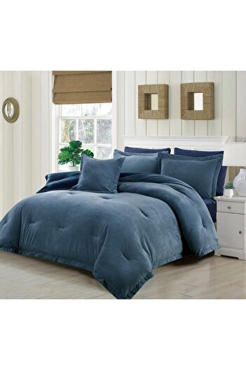 Generic En Zone Winter Double Bedspread 8 Pieces || Dark Blue