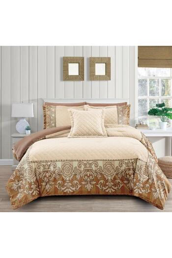 Generic En Zone Winter Double Bedspread 7 Pieces || Beige and Brown