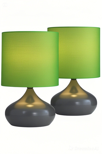 White West inn House 2 Pieces Metal Ellipse Table Lamps with Cream Fabric Hat