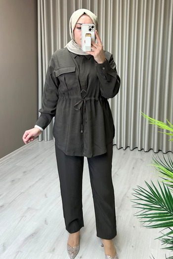 T Moda Store Double Suit with Waist Shirring Detail Shirt
