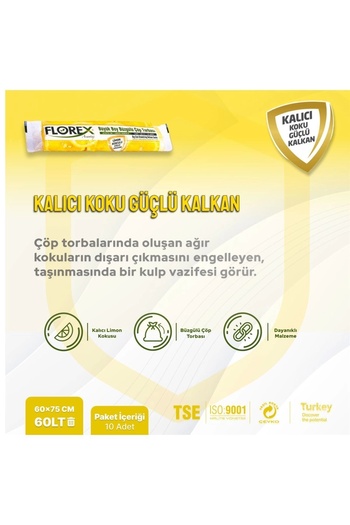 Florex Avantaj Seri Limon Kokulu Büzgülü Orta Boy Çöp Poşeti X 5 Rulo