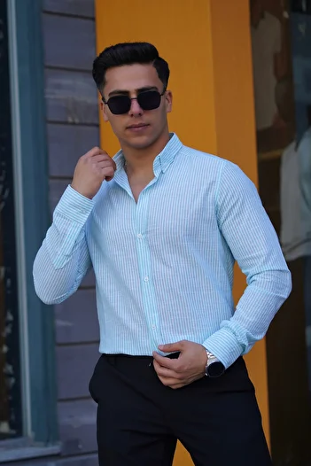 JACK CAPRİO Men's Linen Cotton Breathable Sweat-Free Casual Cut Regular Fabric Shirt