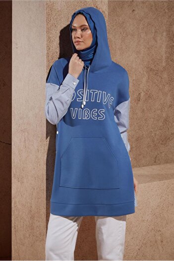 Alvina 44620 Model Hooded Striped Tracksuit Tunic