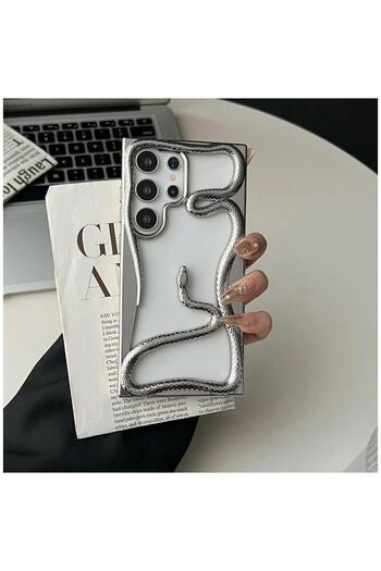 Zebana Samsung Galaxy S23 Ultra Compatible Case Zebana 3D Snake Silicone Case Gray