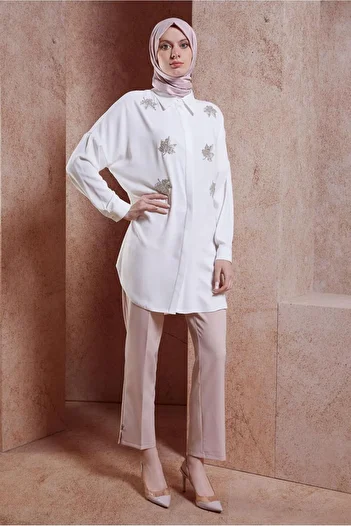 Alvina 44468-1 Model Hijab Tunic - Stone Detailed