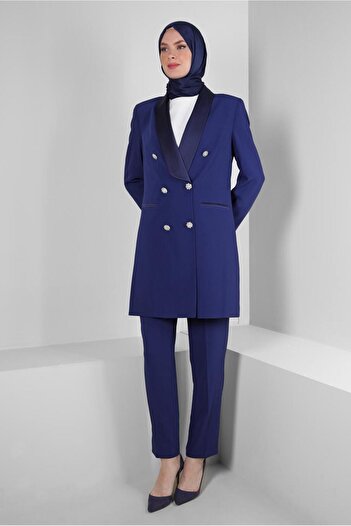 Alvina STONE BUTTONED CROSSBODY COLLAR PANTS SUIT 30316