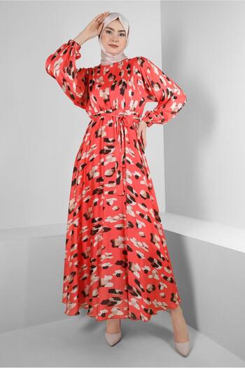 Alvina PATTERNED BELT DRESS WITH ELASTIC BELLOWS 43719