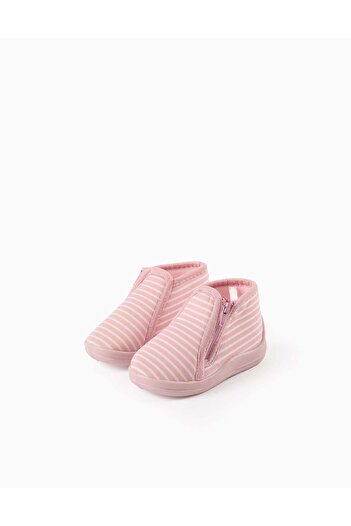 Ziddy Striped Slippers with Zip for Baby Girls, Pink