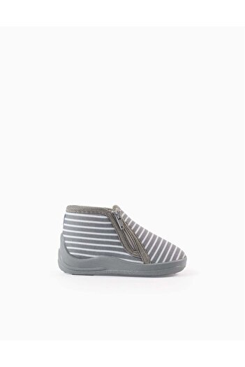 Ziddy Striped Slippers with Zip for Baby Boys, Grey