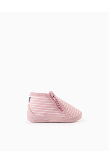Ziddy Striped Slippers with Zip for Baby Girls, Pink