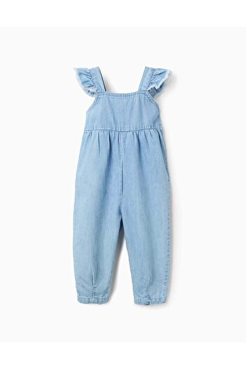 Ziddy Denim Dungarees with Frayed Ruffles for Baby Girls, Blue