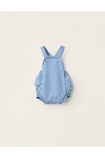 Ziddy Light Denim Jumpsuit with Ruffles for Newborn Girls, Blue